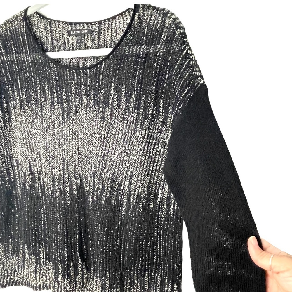 Eileen Fisher Black Sweater Wool Linen Relax Box Top Lightweight SZ XS - Picture 3 of 8